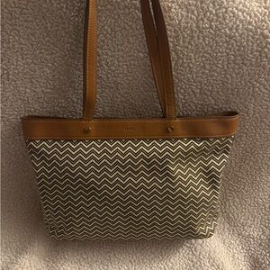 Fossil Brown and Tan Chevron Tote Bag NWT